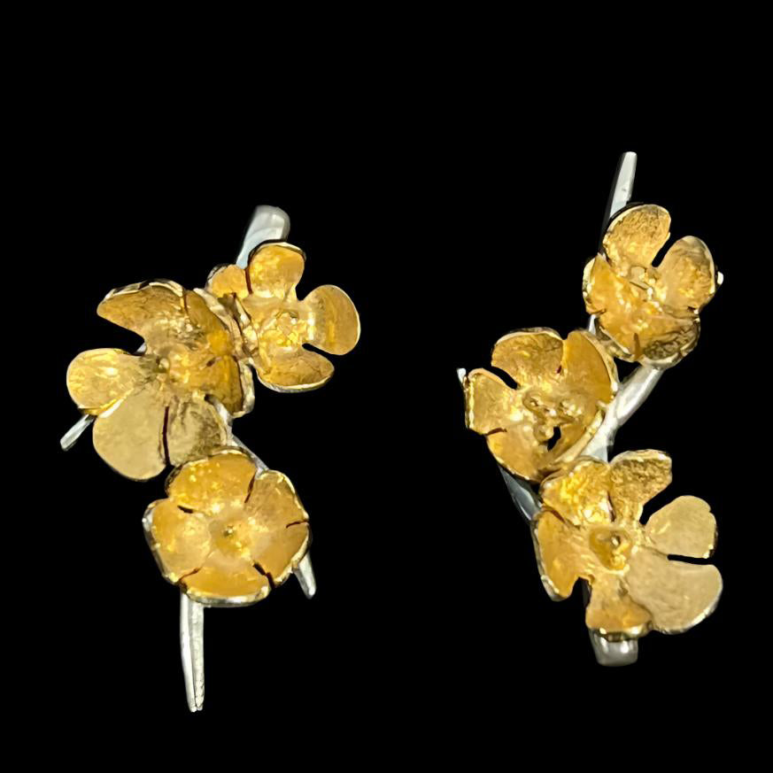 Apple Blossom Cufflinks, flower jewellery, hallmarked Sterling silver made in Cornwall by Sally Wilcox, a Hatton Garden Jeweller with over 20 years experience